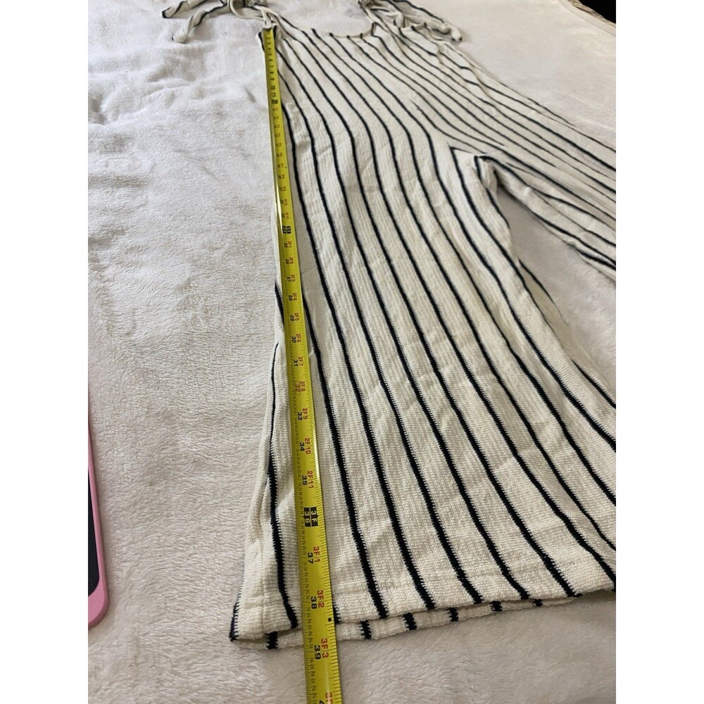 Chelsea & Violet Striped Jumpsuit Women XS Cream Black Tie Strap Wide Leg Romper - Picture 6 of 10
